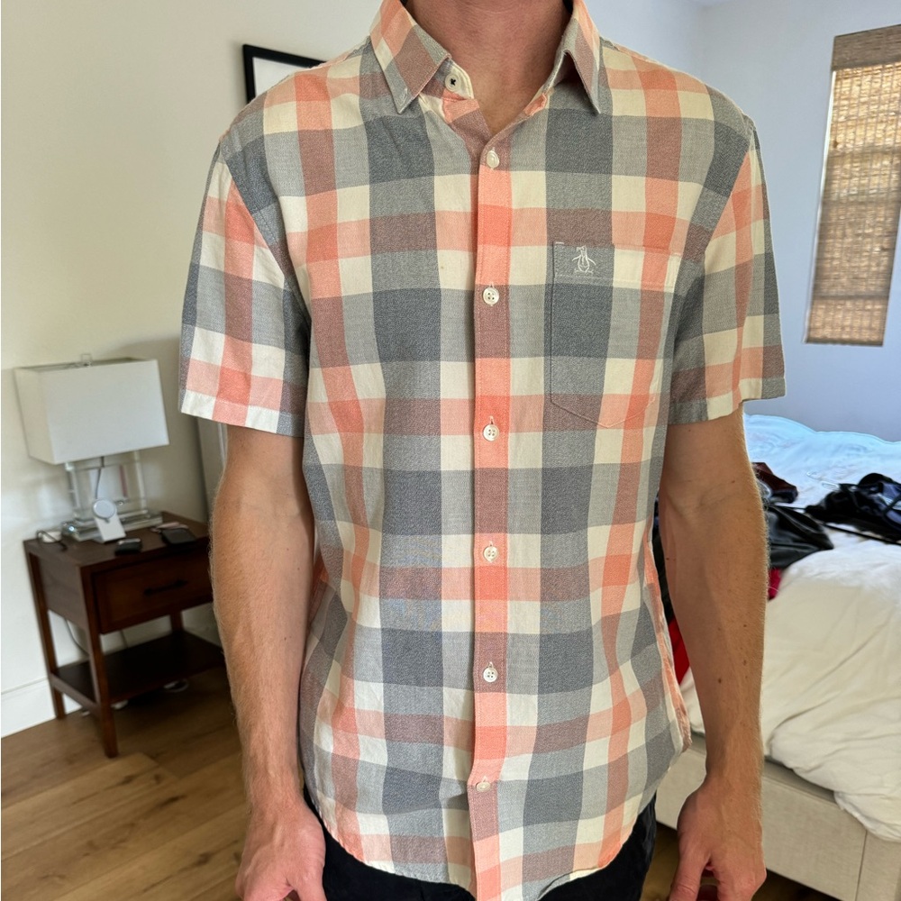 Plaid Penguin T-Shirt Button Up